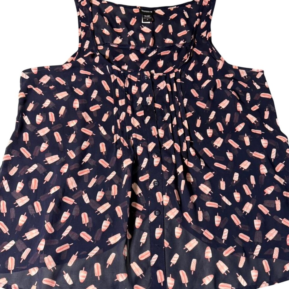Torrid Popsicle Print Sleeveless Blouse Size 0X Navy Button Front Top Plus‎ Size